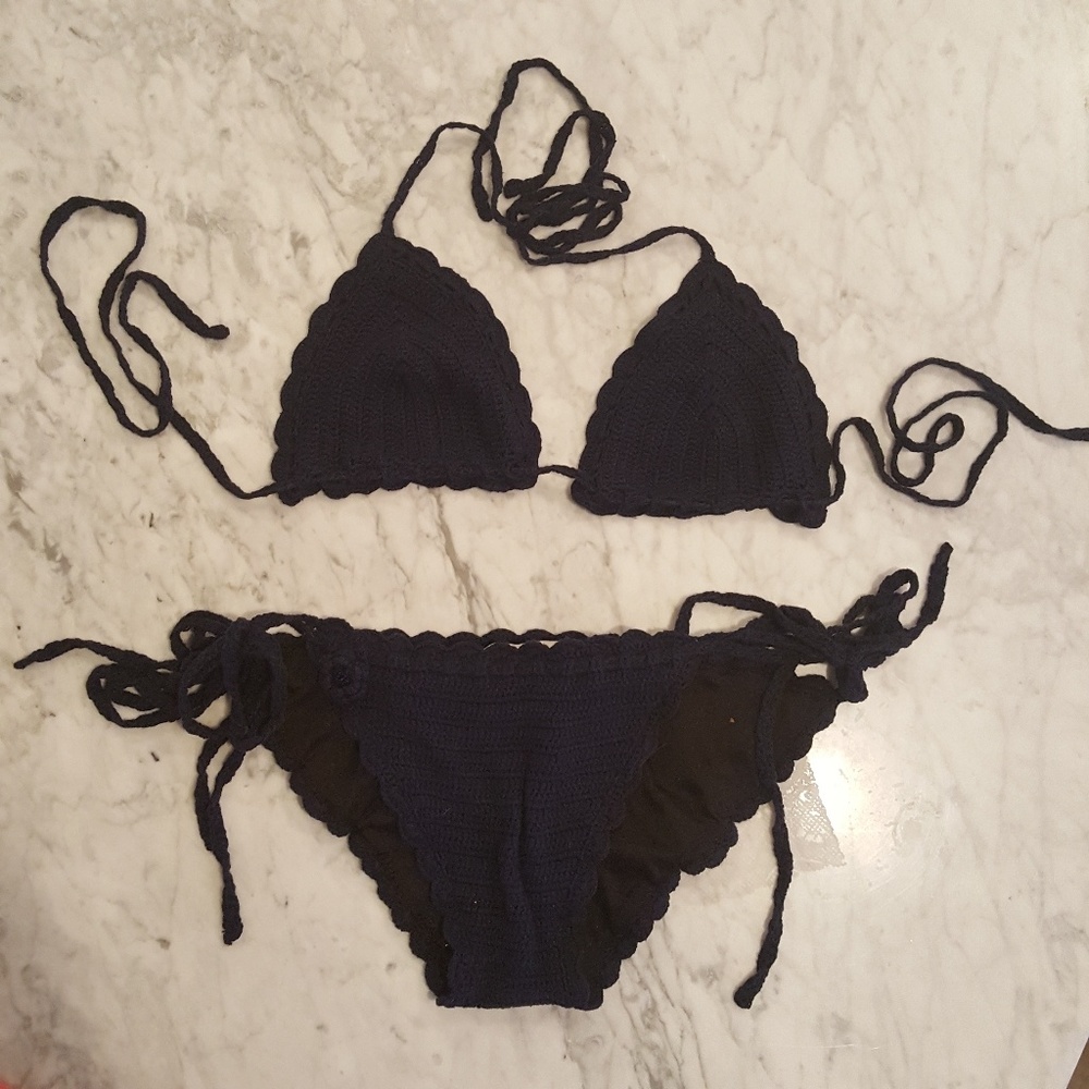 Twisted Heart Navy Crochet Bikini